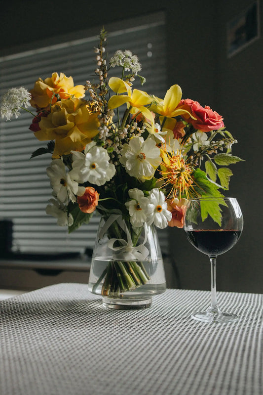 Bespoke large flower bouquet with seasonal blooms evening setting Austin flower delivery Kvetka Flower