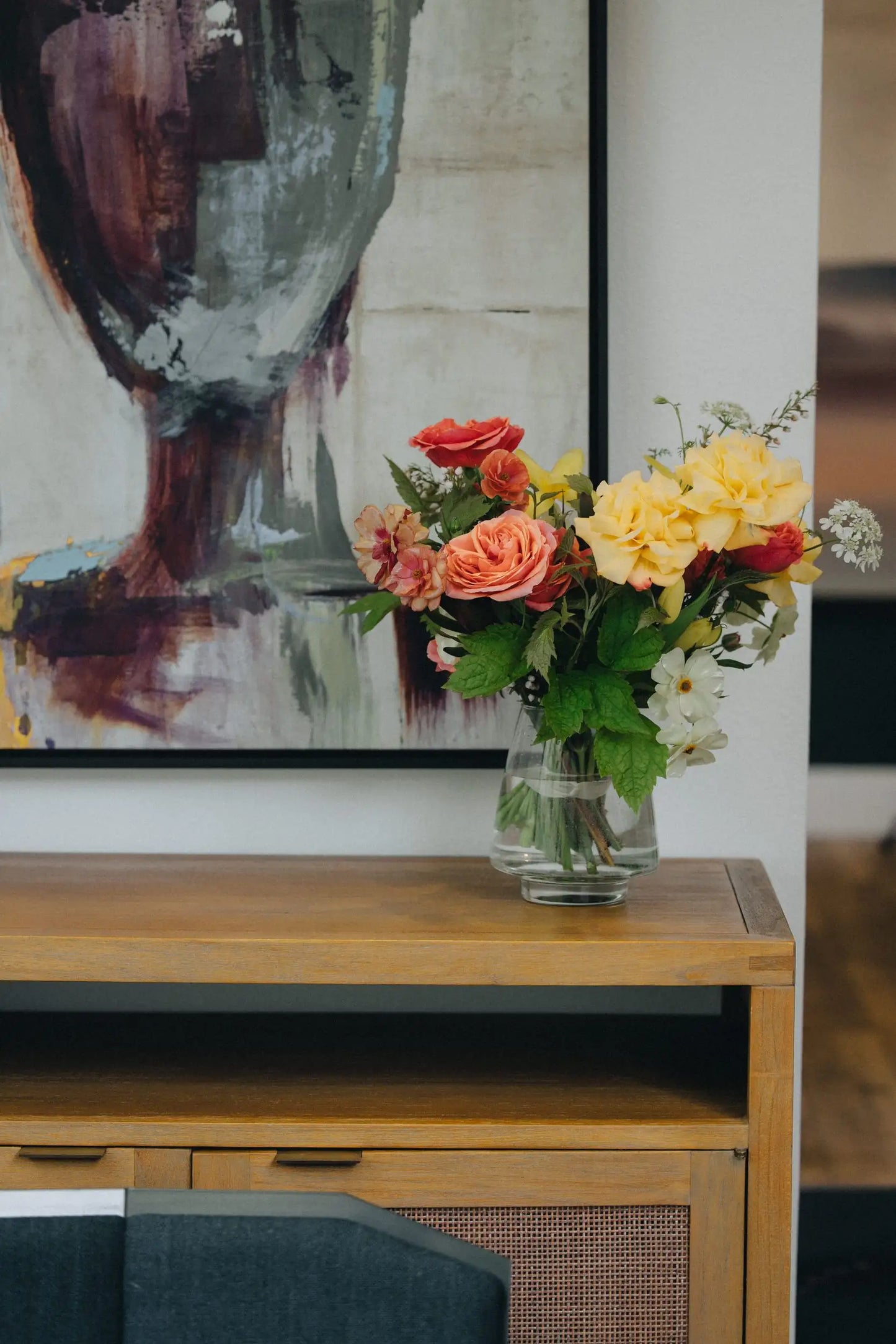 Personalized large flower bouquet in modern living room interior Austin flower delivery Kvetka Flower