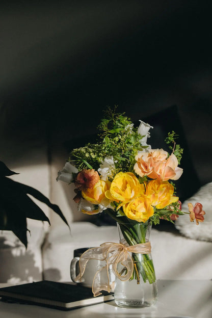 Custom flower bouquet small with seasonal blooms in natural sunlight Austin flower delivery Kvetka Flower